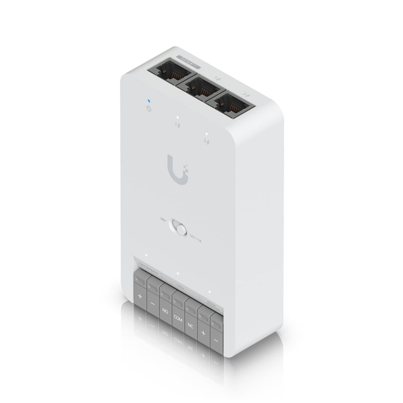 Ubiquiti Door Hub Mini, Compact Access Control Hub For  Single Door,1 Lock terminal -12V &Dry Switchable,Connect & Power Via PoE++,2 Additional Inputs