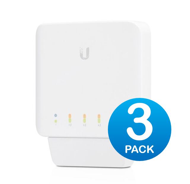 Ubiquiti USW Flex 3 Pack- Managed, Layer 2 Gigabit switch with auto-sensing 802.3af PoE support. 1x PoE In, 4x PoE Out, 2Yr Warr