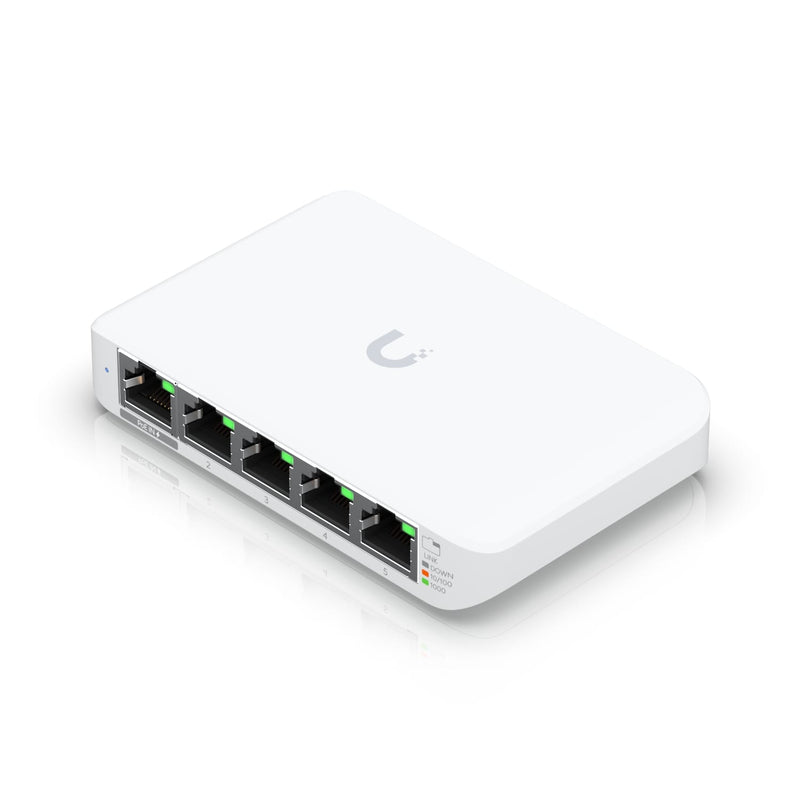 Ubiquiti USW Flex Mini, UniFi, Layer 2 Gigabit Switch, 5x GbE RJ45 Ports, Power Via PoE (802.3af) / USB Type-C 5V 1A,