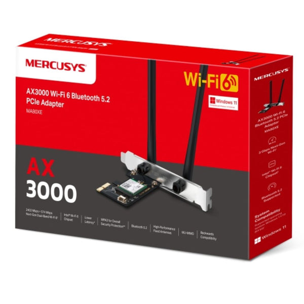 Mercusys MA80XE AX3000 Wi-Fi 6 Bluetooth 5.2 PCIe Adapter, 2402Mbps @5 GHz, 574Mbps @2.4GHz