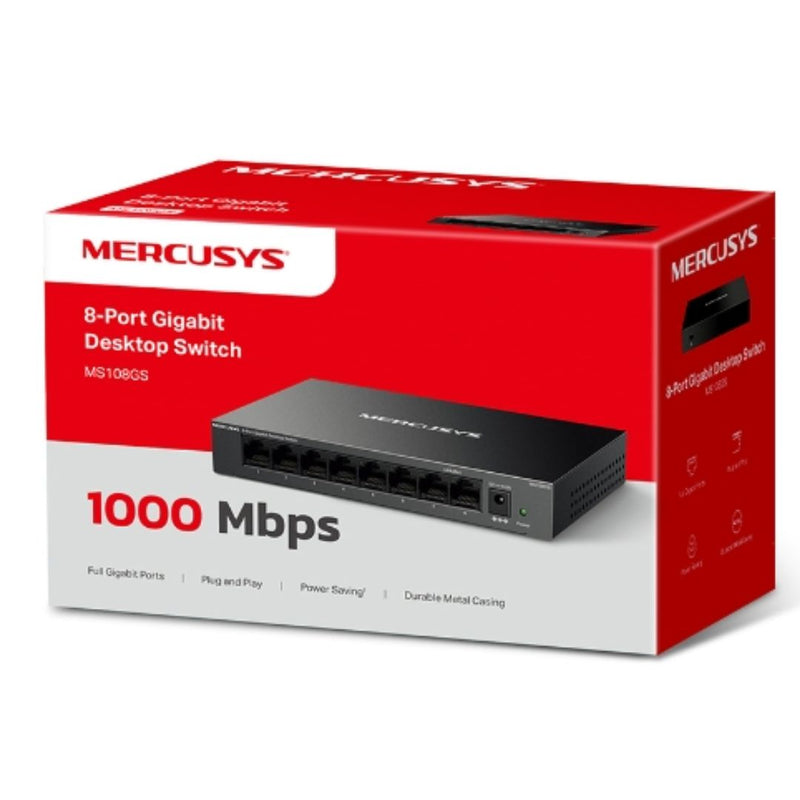 Mercusys MS108GS 8-Port Gigabit Desktop Switch, 8Ã—10/100/1000 Mbps RJ45 port Supporting Auto-MDI/MDIX