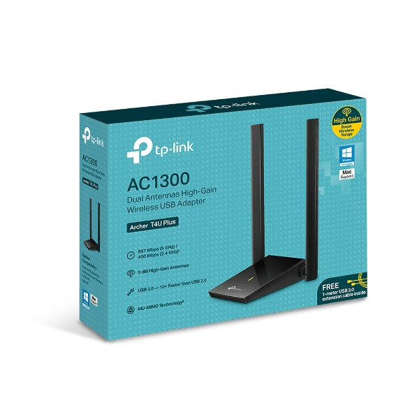 TP-Link Archer T4U Plus AC1300 High Gain Dual Band Wi-Fi USB AdapterSPEED: 867 Mbps at 5 GHz + 400 Mbps at 2.4 GHzSPEC: 2Ã— High Gain External Anten