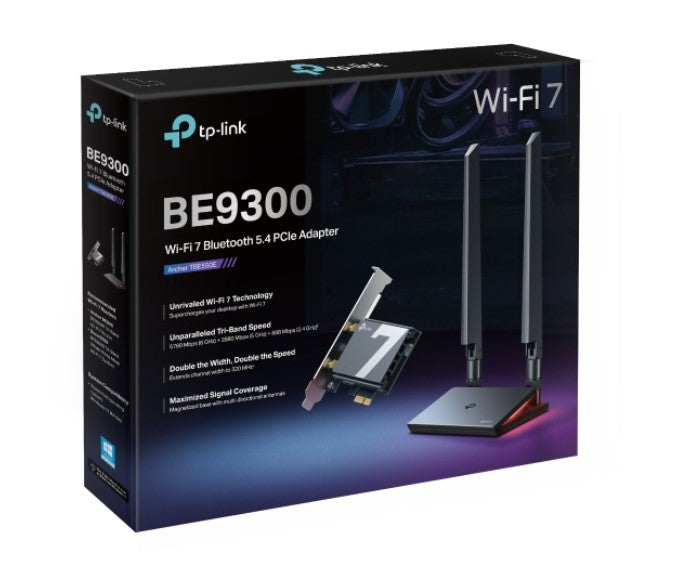 TP-Link Archer TBE550E BE9300 Wi-Fi 7 Bluetooth 5.4 PCIe Adapter, 6GHz@5760 Mbps, 5GHz@2880 Mbps, 2.4GHz@688 Mbps