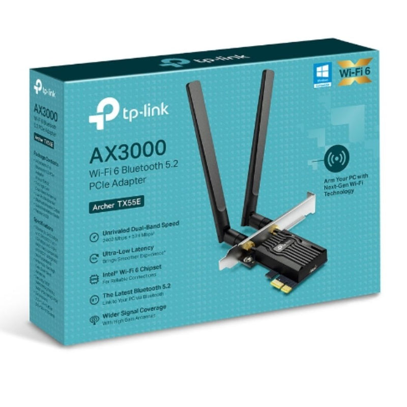 TP-Link Archer TX55E AX3000 Wi-Fi 6 Bluetooth 5.2 PCIe Adapter,  2402Mbps@5GHz, 574Mbps@2.4GHz