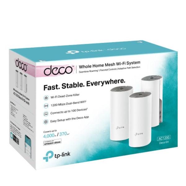 TP-Link Deco E4(3-pack) AC1200 Whole Home Mesh Wi-Fi System, ~370sqm Coverage