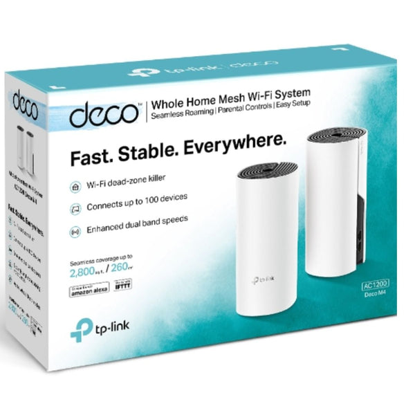 TP-Link Deco M4 (2-pack) AC1200 Whole Home Mesh Wi-Fi System.  ~260sqm Coverage, Up to 100 Devices, Parental Control