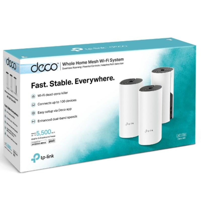 TP-Link Deco M4 (3-pack) AC1200 Whole Home Mesh Wi-Fi System.  ~370sqm Coverage, Up to 100 Devices, Parental Control