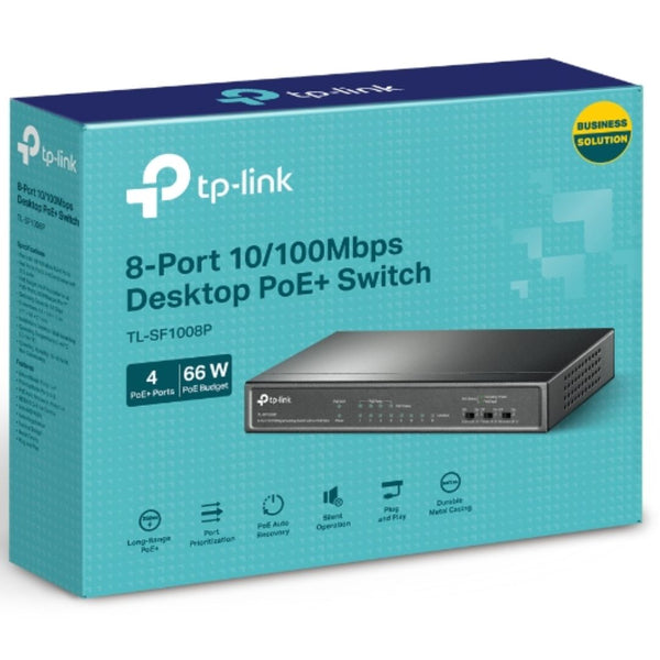 TP-Link TL-SF1008P 8-Port 10/100Mbps Desktop Unmanaged Switch 4-Port PoE 57W IEEE 802.3af, Fanless