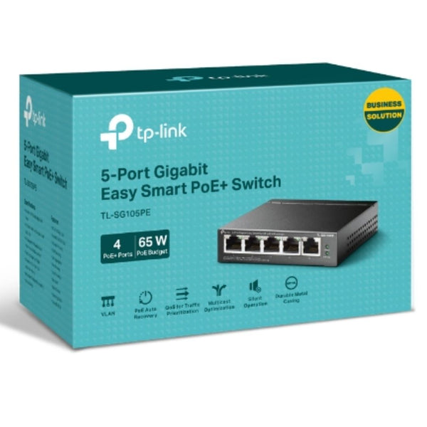 TP-Link TL-SG105PE 5-Port Gigabit Easy Smart Switch with 4-Port PoE+, Up To 65W For all PoE Ports, Up To 30W Each PoE Port