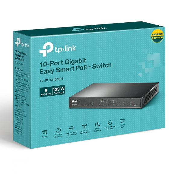 TP-Link TL-SG1210MPE 10-Port Gigabit Easy Smart Switch with 8-Port PoE+PORT: 8Ã— Gigabit PoE+ Ports, 2x Gigabit Non-PoE Ports, 1Ã— Combo Gigabit SFP S