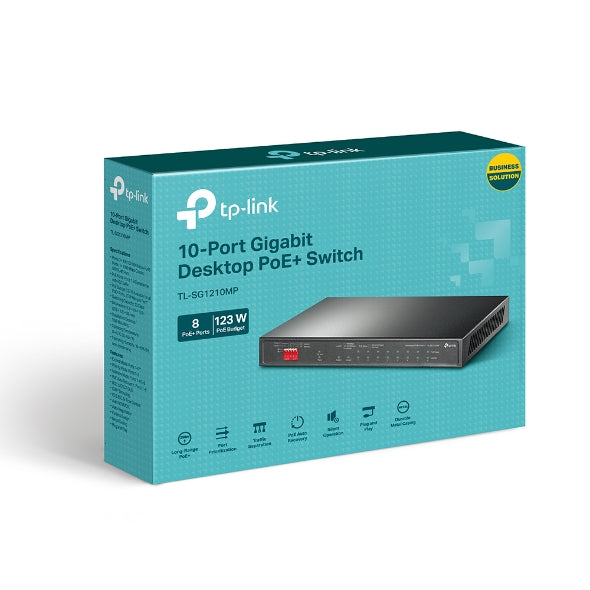 TP-Link TL-SG1210MP 10-Port Gigabit Desktop Switch with 8-Port PoE+PORT: 8Ã— Gigabit PoE+ Ports, 2x Gigabit Non-PoE Ports, 1Ã— Combo Gigabit SFP SlotS