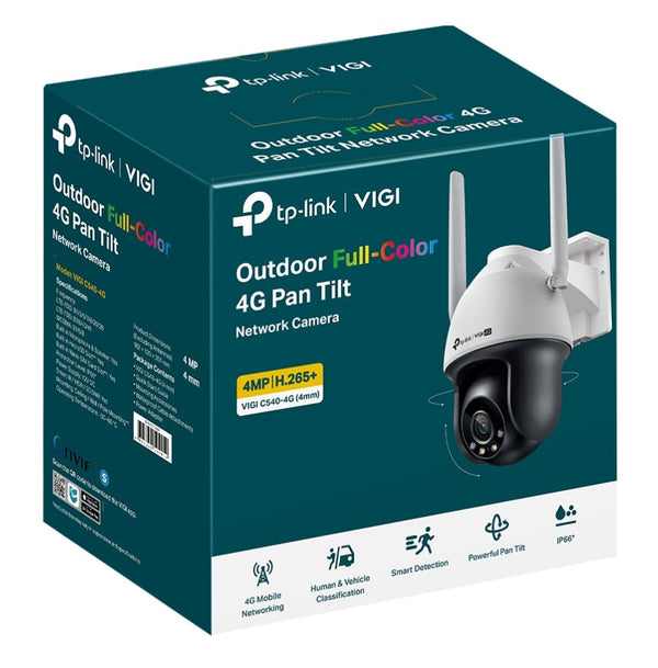 TP-Link VIGI 4MP C540-4G(4mm) Outdoor Full-Color 4G Pan Tilt Network Camera, 4mm Lens, 4G Mobile Networking, Automatic Tracking, 360Â° Monitoring: