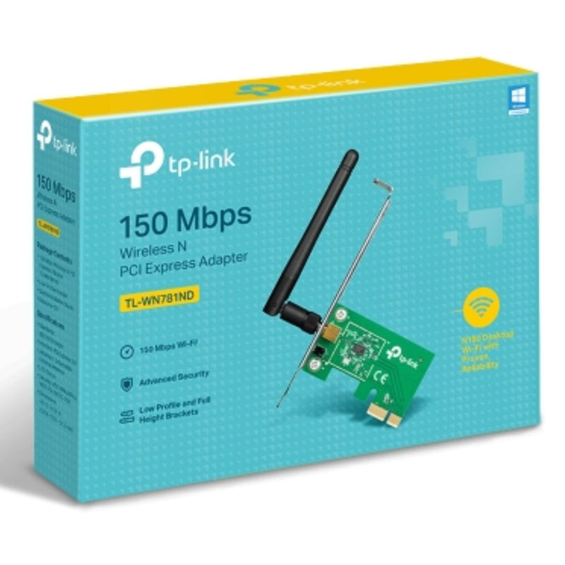 TP-Link TL-WN781ND N150 Wireless N PCI Express Adapter 2.4GHz (150Mbps) 802.11bgn 1x2dBi Detachable Omni Directional Antennas WPA/WPA2