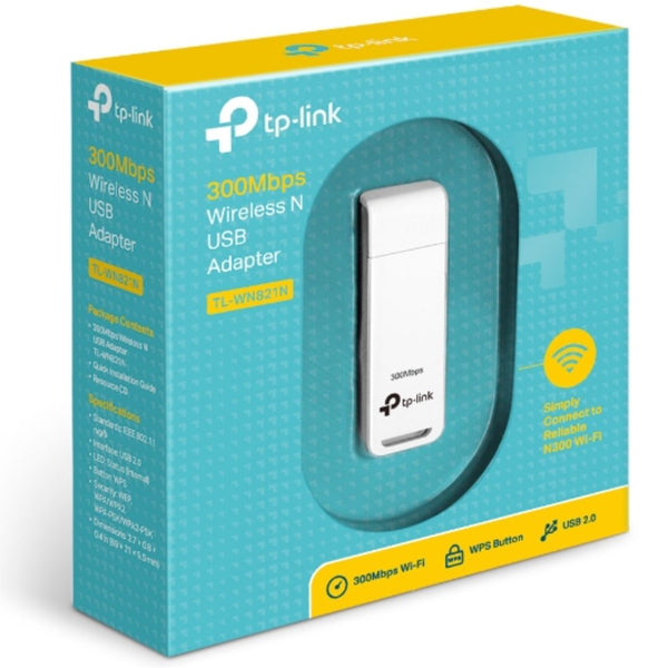 TP-Link TL-WN821N N300 Wireless N USB Adapter 2.4GHz (300Mbps) 1xUSB2 802.11bgn On Board Antenna MIMO technology WPS button