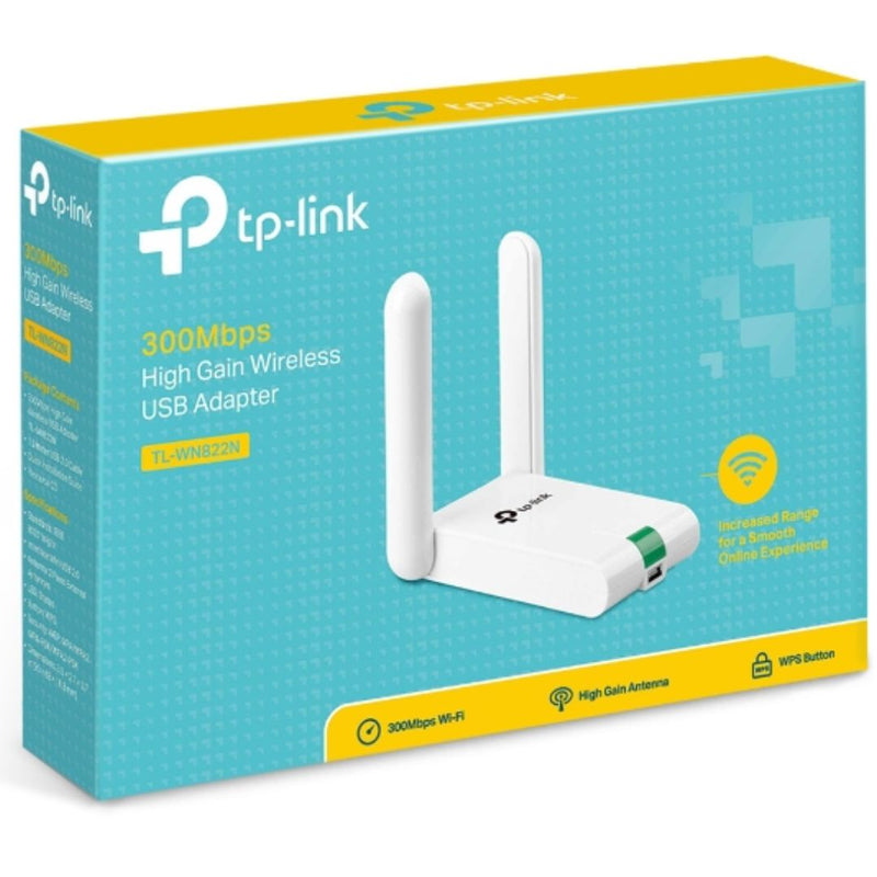 TP-Link TL-WN822N N300 High Gain Wireless USB Adapter 2.4GHz (300Mbps) 1xMini USB2 802.11bgn 2x3dBi Omni Directional Antenna 1.5 meter USB cable