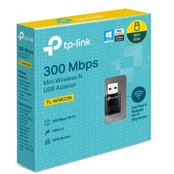 TP-Link TL-WN823N N300 Mini Wireless N USB Adapter 2.4GHz (300Mbps) 1xUSB2 802.11bgn Internal Antenna Mini-sized design WPS button