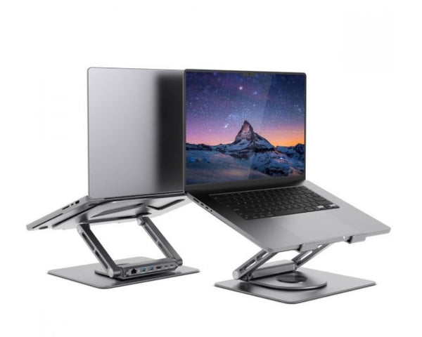 mbeatÂ® Stage S12 Rotating Laptop Stand with USB-C Docking Station Flexible Ergonomic Design USB-C HDMI RJ45 1000Mbps