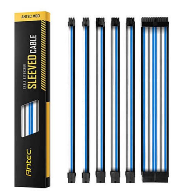 (LSAntec PSU -  Sleeved Extension Cable Kit V2 - Blue / White / Black . 24PIN ATX, 4+4 EPS, 8PIN PCI-E, 6PIN PCI-E, Compatible with Standard PSU