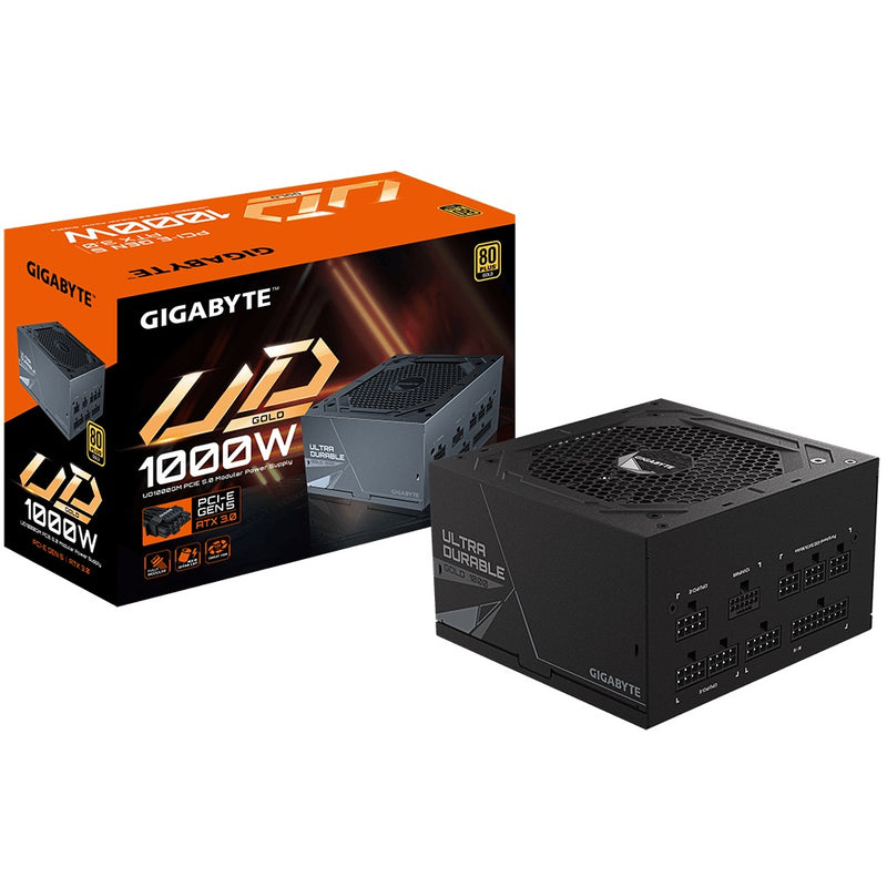 Gigabyte UD1000GM PG5 2.0 1000W ATX PSU Power Supply  80+ Gold >90% 120mm Fan Black Flat Cables Single +12V   >100K Hrs