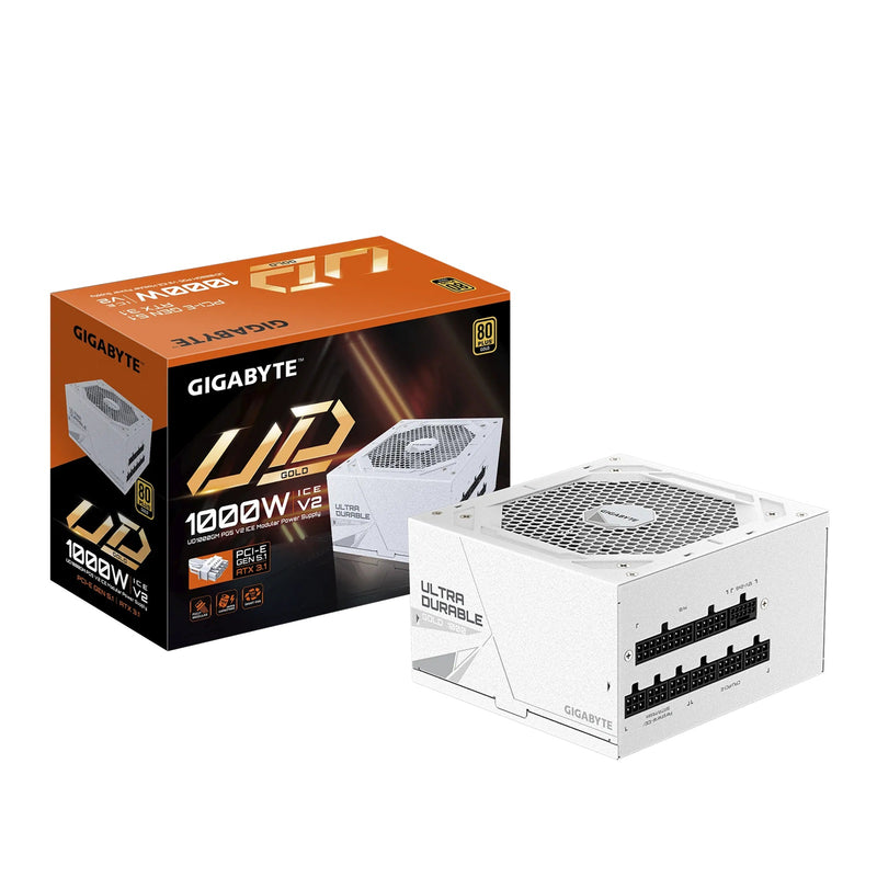 Gigabyte UD1000GM PG5 ICE 1000W ATX PSU Power Supply  80+ Gold >90% 120mm Fan Black Flat Cables Single +12V   >100K Hrs