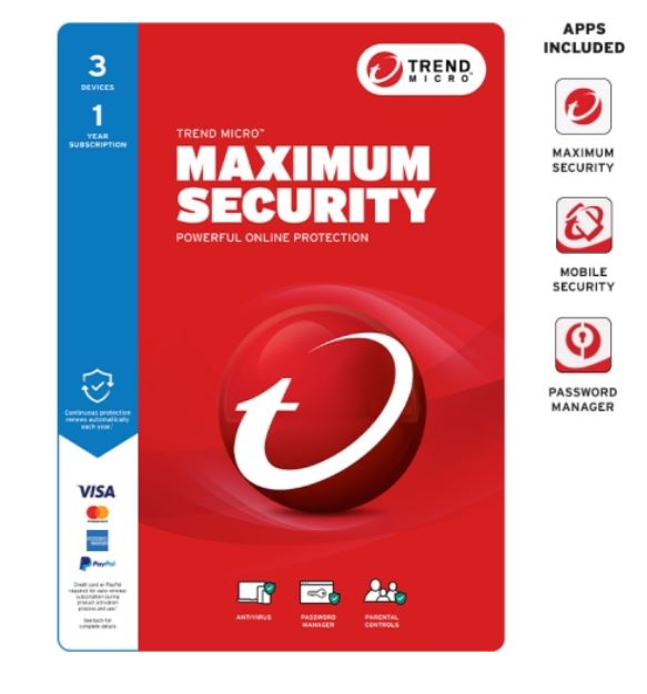 Trend Micro Maximum Security (3 Device) 1Yr Retail Mini Box Auto Renew