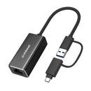 mbeat® 2-in-1 USB 3.1 Gigabit LAN Adapter with USB-C Converter/ USB 3.1/ RJ45/ Transfer Speed: 10/100/1000Mbps Weight: 32.6g