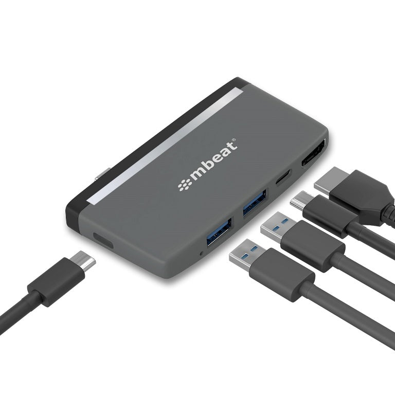 mbeat� �Essential�Pro� 5-IN-1 USB- C Hub (4k HDMI Video, USB-C PD Pass Through Charging, USB 3.0 x 2, USB-C x 1) USB 3.0 Speed: Up to 5Gbps Weight:30g