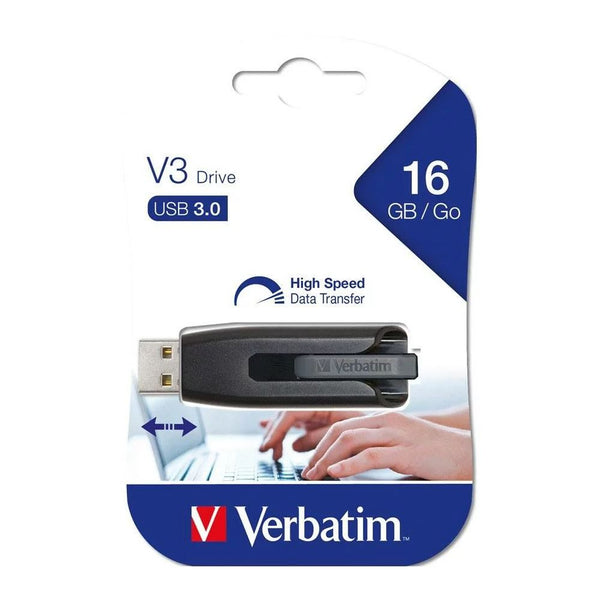 Verbatim 16GB V3 USB3.0 Grey Store'n'Go V3; Rectractable USB Storage Drive Memory Stick