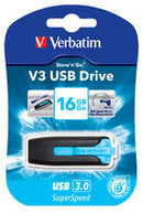 Verbatim 16GB V3 USB3.0 Blue Store'n'Go V3; Rectractable USB Storage Drive Memory Stick (LS)