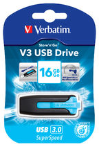 Verbatim 16GB V3 USB3.0 Blue Store'n'Go V3; Rectractable USB Storage Drive Memory Stick