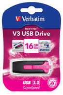 Verbatim 16GB V3 USB3.0 Pink Store'n'Go V3; Rectractable USB Storage Drive Memory Stick (LS)