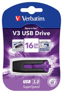 Verbatim 16GB V3 USB3.0 Violet Store'n'Go V3; Rectractable USB Storage Drive Memory Stick (LS)